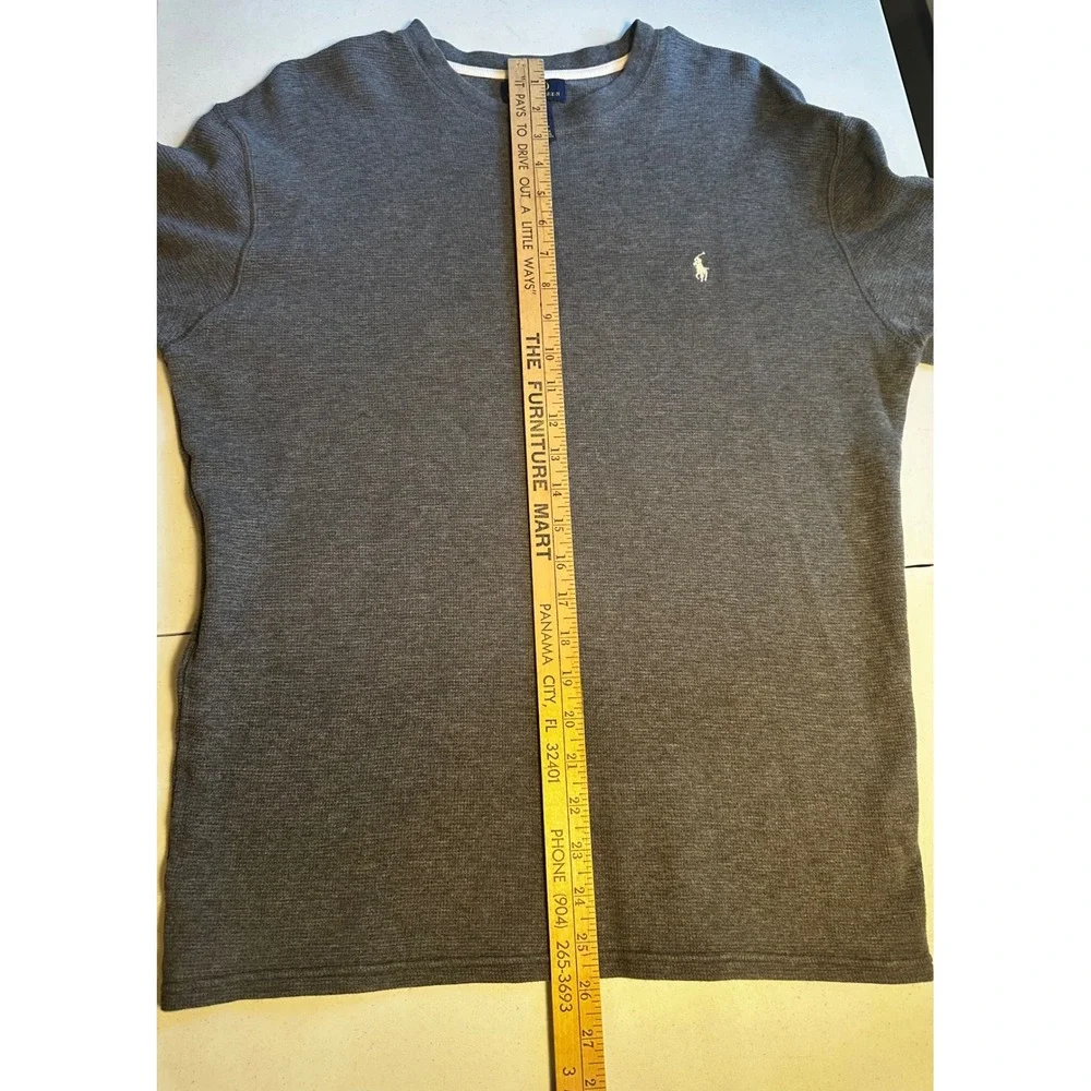 Polo Ralph Lauren Mens Charcoal Gray Waffle Knit Thermal Long Sleeve Shirt Large